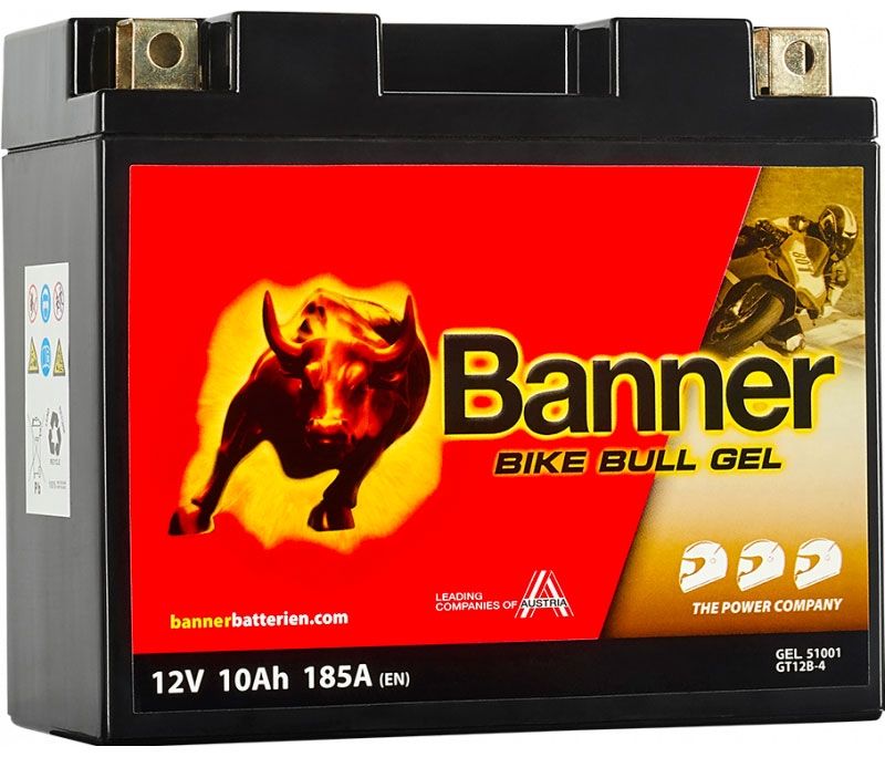 Banner Bike Bull GEL Batterie 51001 GT12B-4 YT12B-4 YT12B-BS 12V 10Ah CCA 180A