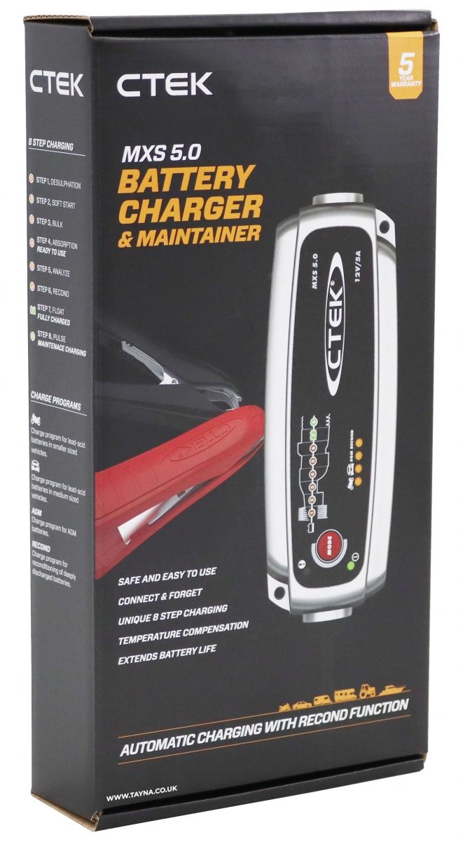 CTEK MXS, 5.0 56-305 Battery Charger portable, trickle charger, 5A, 12V,  1.2-110Ah