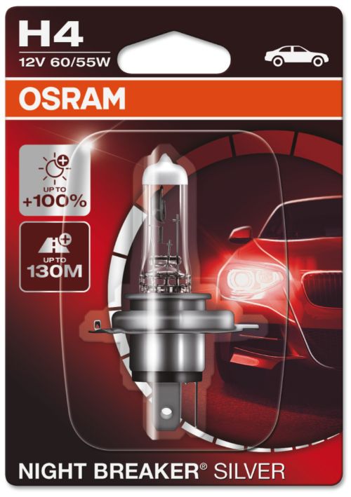 H4 12V 60/55W (472) OSRAM Night Breaker Silver Single Halogen Headlight  Bulb 64193NBS-01B, P43T
