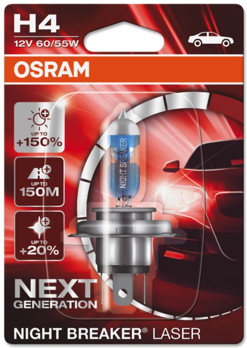 Halogen Bulb H4 Osram Night Breaker Laser 150, 12V, 60/55W