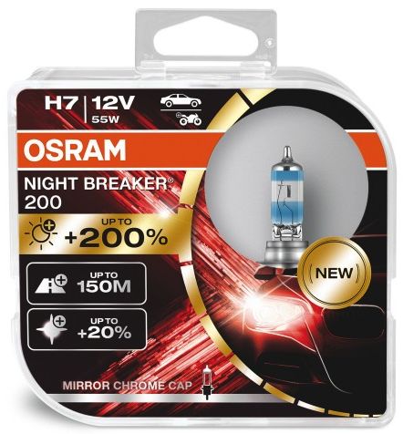 H7 12V 55W (477/499) OSRAM Night Breaker 200 Halogen Headlight Bulbs  64210NB200-HCB, PX26D - Pack of 2