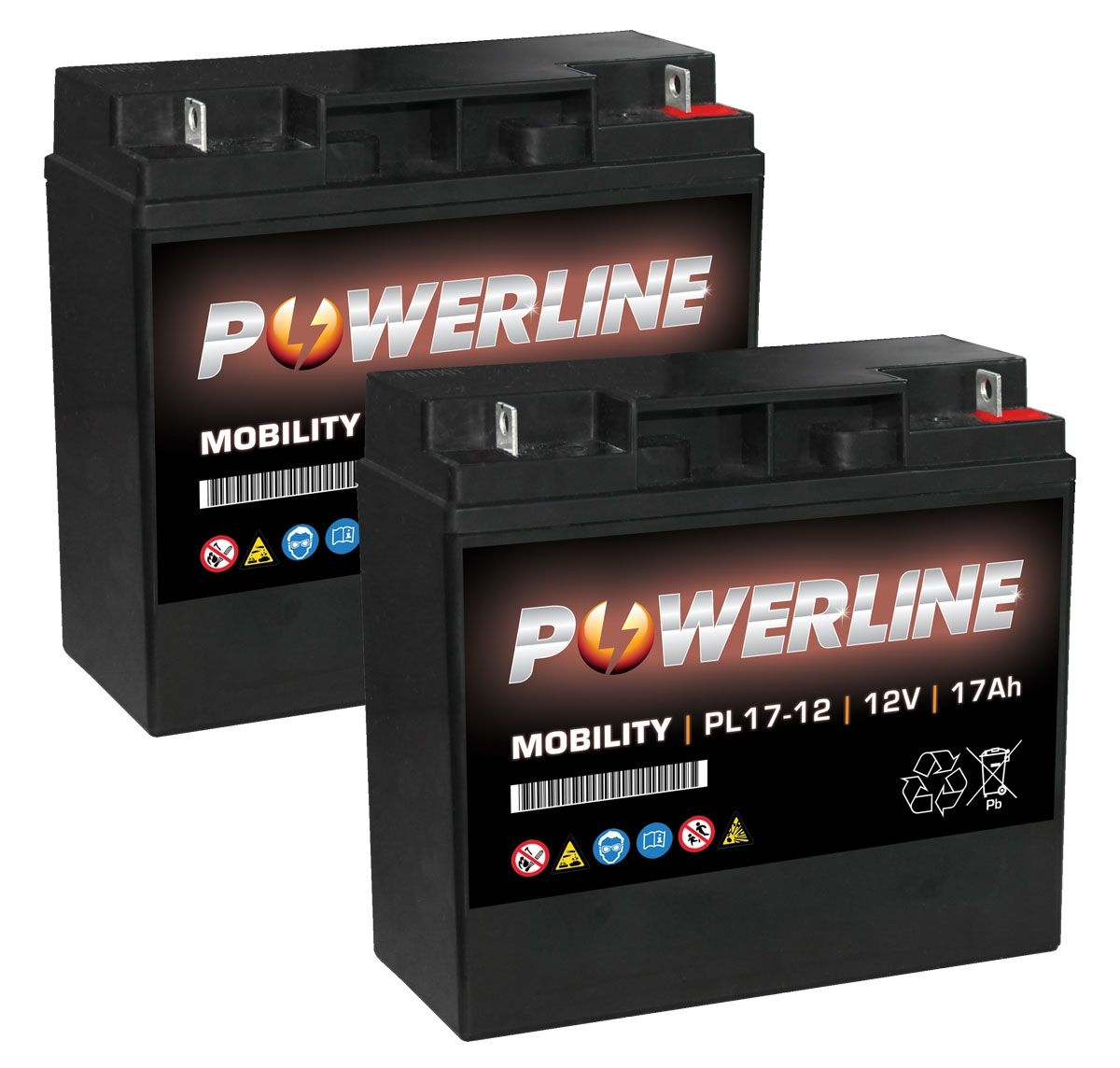 Pair Of Pl17 12 Powerline Mobility Battery 12v 17ah