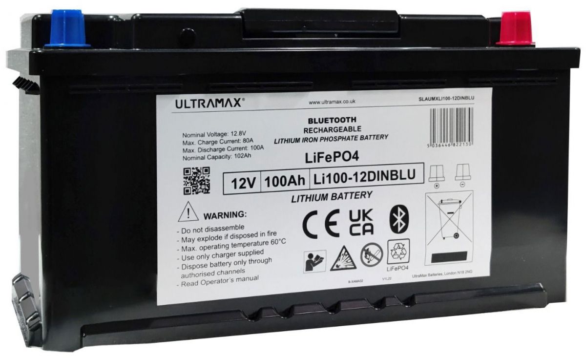 ULTRAMAX Li100-12DINBLU 100Ah 12V Lithium Battery SLAUMXLI100-12DINBLU ( Bluetooth)