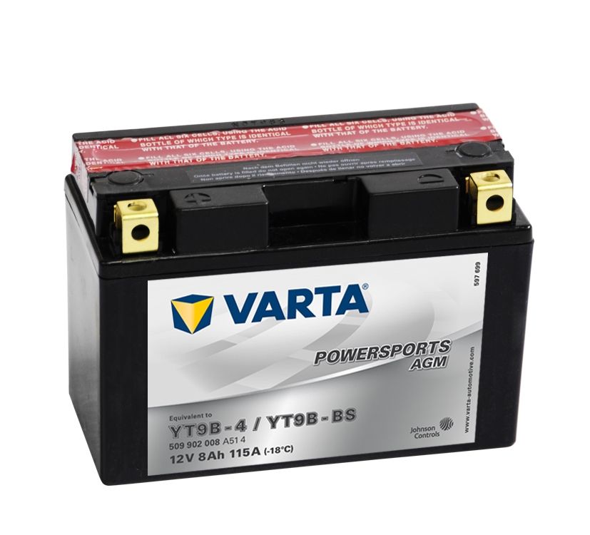 YT9B-BS Varta Powersports AGM Motorcycle Battery 509 902 008 (GT9B-4)