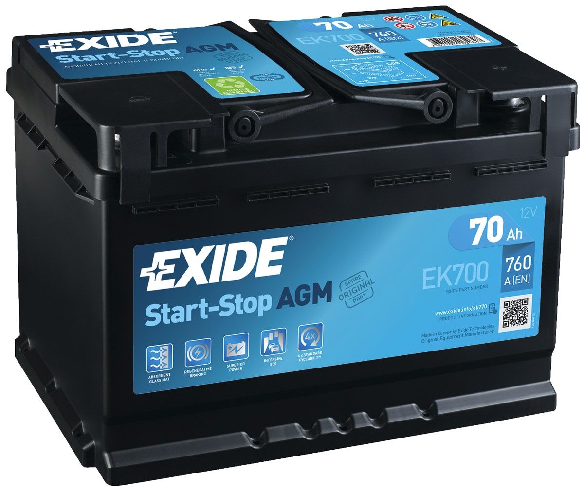 Exide 096 AGM Car Battery 70Ah AGM700 EK700 Car Batteries