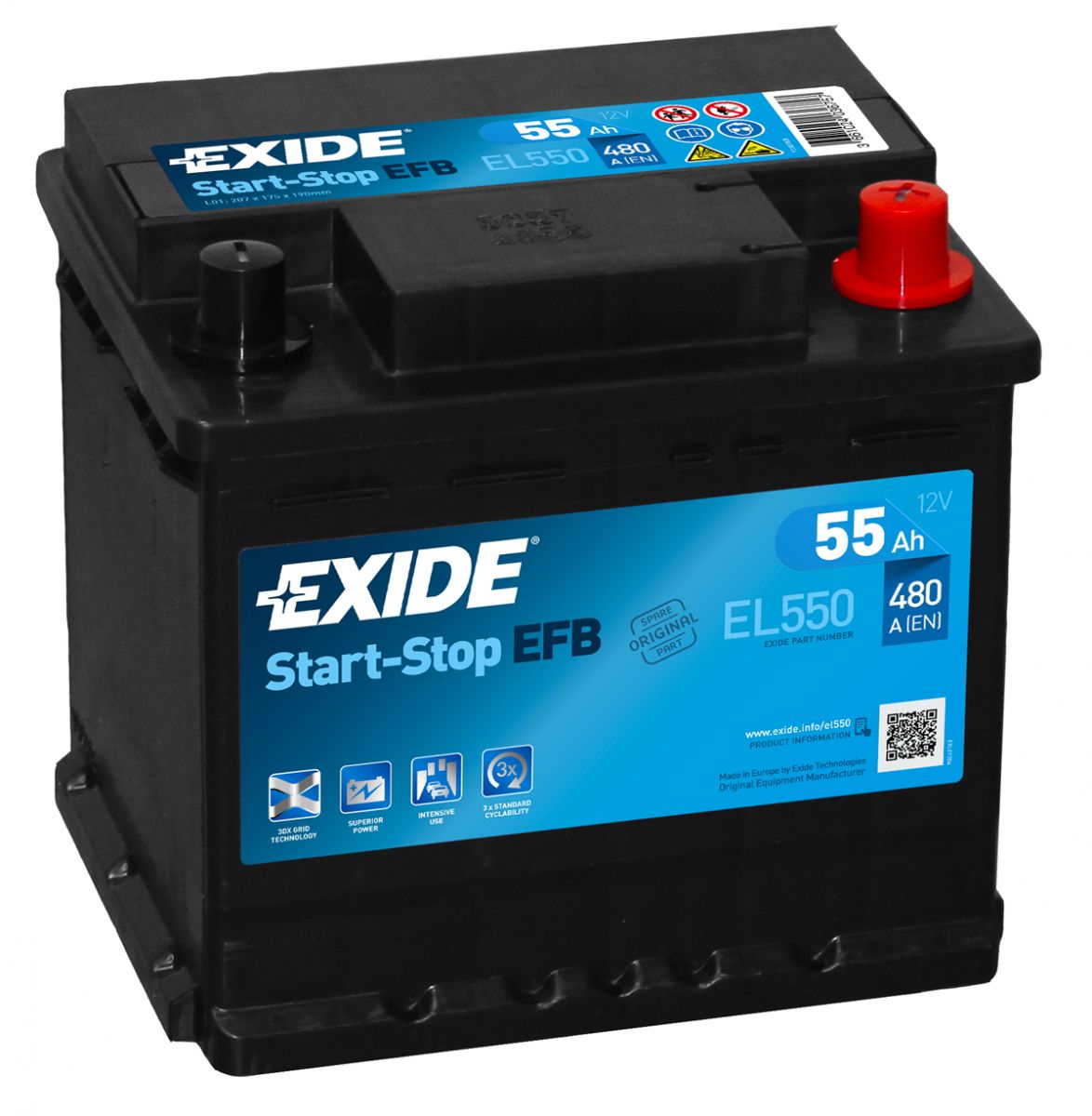 Exide 012 EFB Car Battery 55Ah EL550 Exide Car Batteries