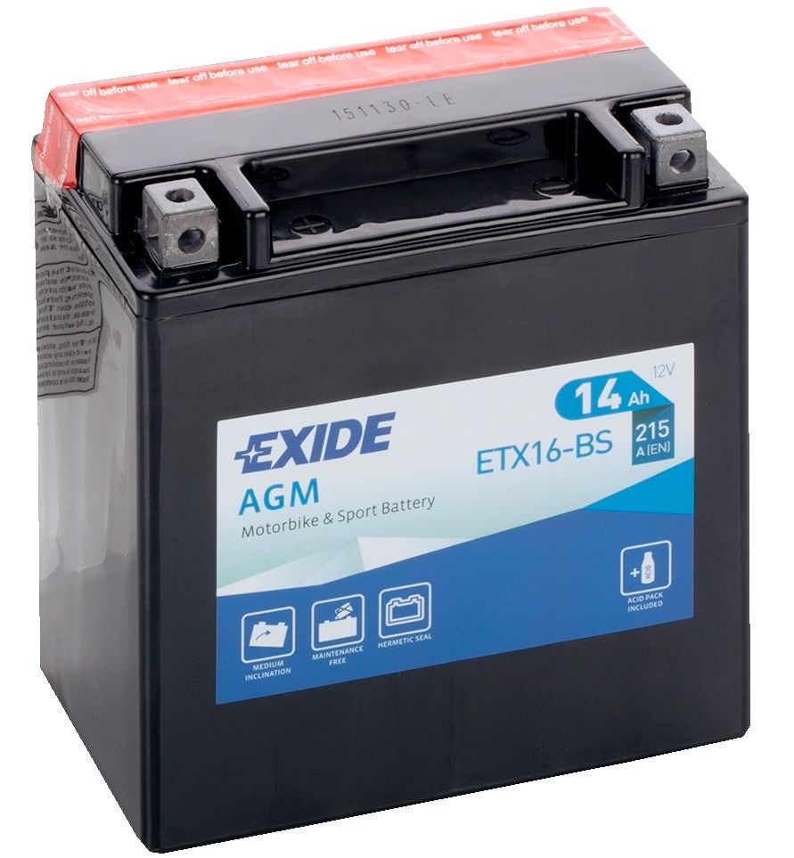 Exide ETX16-BS 12V Motorcycle Battery - Motorcycle Batteries