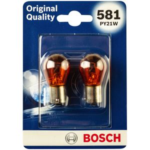581 PY21W Pack of 2 Bosch Original Quality Orange Bayonet Side-Tail Bulbs 12V 21/5 W - 1987301610 - BAU15S