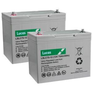Pair of LSLC75-12 Lucas Sealed Lead Acid Batteries 75Ah