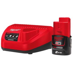 MILWAUKEE M12 BATTERY CHARGER (C12 C) AND M12 2.0AH BATTERY (M12 B2) PACK - M12NRG-201