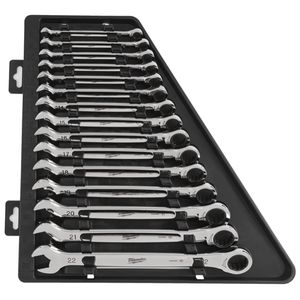 MILWAUKEE 15PC MAX BITE RATCHETING METRIC COMBINATION SPANNER SET