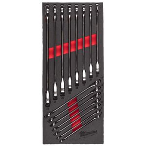 MILWAUKEE MAX BITE METRIC RATCHETING COMBINATION SPANNER SET WITH FOAM INSERT - 15 PC SET