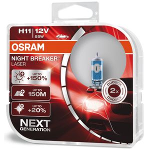 H11 12V 55W (711) OSRAM Night Breaker Laser Halogen Headlight Bulbs 64211NL-HCB, PGJ19-2 - Pack of 2