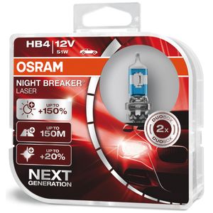 HB4 12V 51W (9006) OSRAM Night Breaker Laser Halogen Headlight Bulbs 9006NL-HCB, P22D - Pack of 2