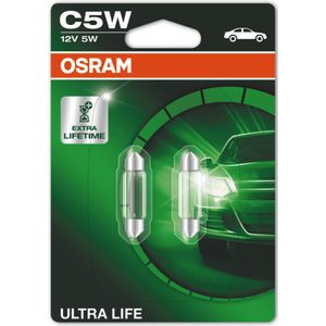C5W 12V 5W (239) OSRAM Ultra Life - Long Life Festoon Side-Tail-Interior Bulbs 6418ULT-02B, SV8.5-8 - Pack of 2