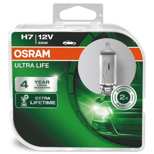 H7 12V 55W (477/499) OSRAM Ultra Life - Long Life Halogen Headlight Bulbs 64210ULT-HCB, PX26D - Pack of 2