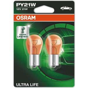 PY21W 12V 21W (581) OSRAM Ultra Life - Long Life Orange Side-Tail Bulb 7507ULT-02B, BAU15S - Pack of 2