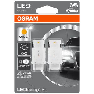 P27/7W 12V 1W (180) OSRAM Amber LED Tail-Side Bulbs/Lights 3548YE-02B, W2.5X16Q - Pack of 2