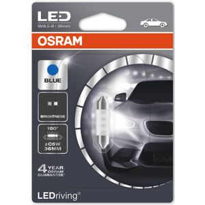 C5W 12V 0.5W (239) OSRAM LEDriving Single Blue Festoon Side-Tail-Interior Bulb 6436BL-01B, SV8.5-8 