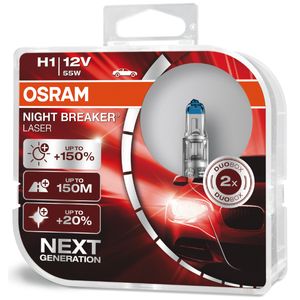 H1 12V 55W (448) OSRAM Night Breaker Laser Halogen Headlight Bulbs 64150NL-HCB, P14.5S - Pack of 2