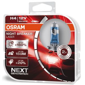 H4 12V 60/55W (472) OSRAM Night Breaker Laser Halogen Headlight Bulbs 64193NL-HCB, P43T - Pack of 2