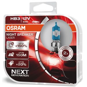 HB3 12V 60W (9005) OSRAM Night Breaker Laser Halogen Headlight Bulbs 9005NL-HCB, P20D - Pack of 2