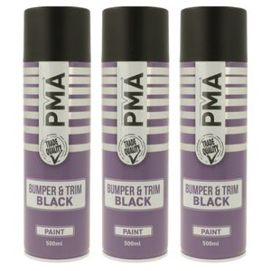 3x PMA GLOSS Bumper and Trim Black Spray Paint Aerosol 500ml - 3 x PCPA1034