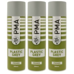 3x PMA MATT Plastic Grey Primer Aerosol Spray 500ml - 3 x PCPA1022
