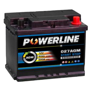 027 AGM Powerline Start Stop Car Battery 12V 60Ah