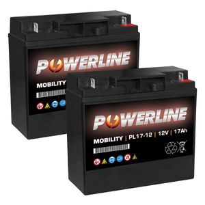 Pair of 12V 17Ah Mobility Batteries - Powerline PL17-12