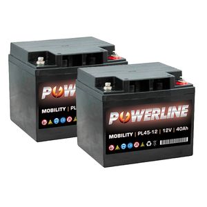 Pair of 12V 40Ah Mobility Batteries - Powerline PL45-12