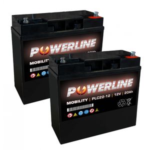 Pair of 12V 20Ah Mobility Batteries - Powerline PLC22-12