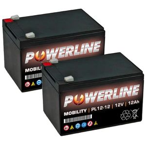 Pair of 12V 12Ah Mobility Batteries - Powerline PL12-12