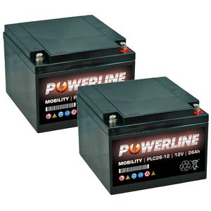 Pair of 12V 26Ah Mobility Batteries - Powerline PLC26-12