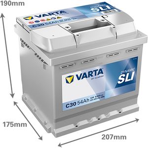 Type 012 Varta C30 Dynamic SLI Car Battery 12V 54Ah (Varta DIN: 554 400 053)