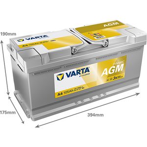 A4 Varta Dynamic AGM 020 Car Battery 12V 105Ah (605901095)