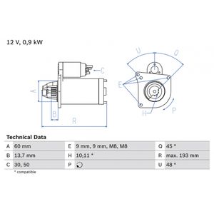 Bosch Starter Motor 0986021970