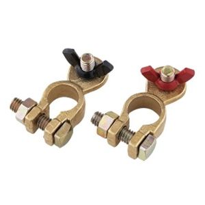 Brass Wing Nut Battery Terminal Clamps (Red/Black) (Pair) T018
