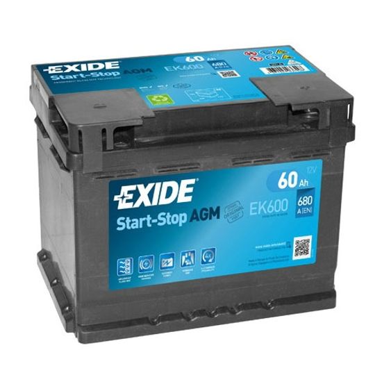 027 AGM Car Van Battery - Exide EK600 - 12 Volt 680 CCA - Next Day ...